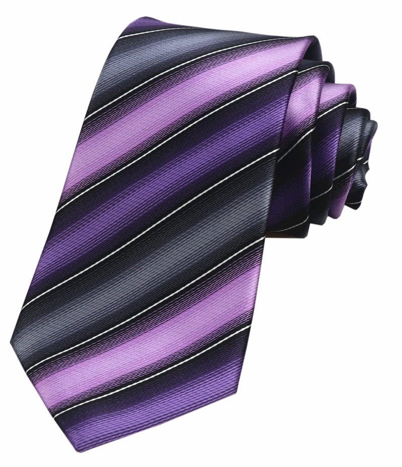 Elfeves Men's Modern Striped Patterned Formal Ties College Daily Woven Neckties (One Size, Violet Purple Grey) - Image 3